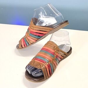 ROAN by Bed Stu Marilee Leather Woven Multi Color Slide Sandals Size 8 Boho Flat